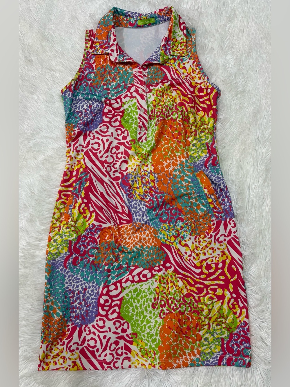 Sleeveless Multi-Print Mini Dress in Pink, Orange & Green